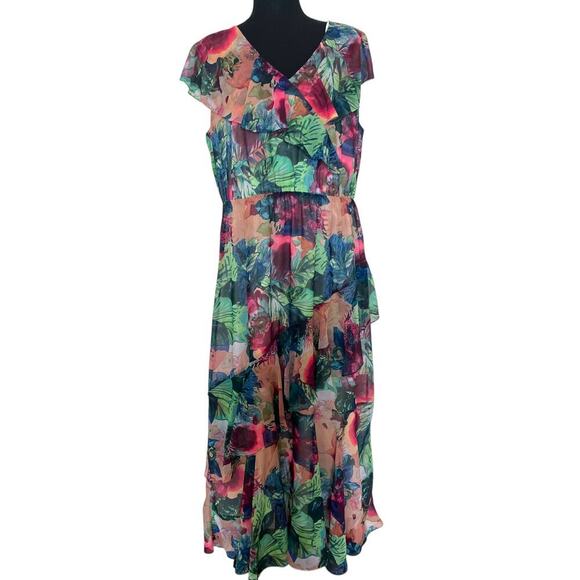 Soft Surroundings Womens Ambrosia Tiered Floral Maxi Dress Multicolor Size Large - Picture 2 of 9